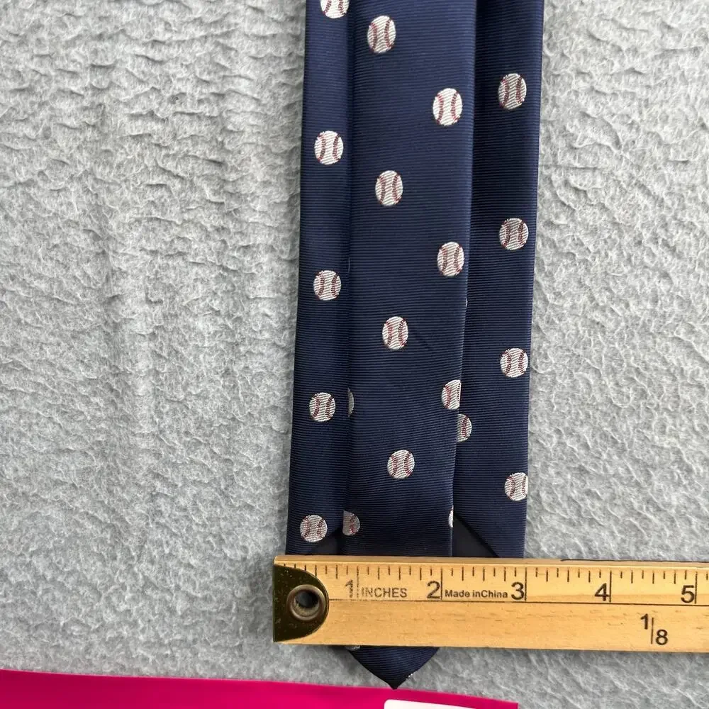 Mendepot New York Necktie Microfiber Navy Blue Baseball Print Classic Tie